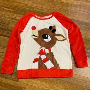Rudolph Red Nosed Reindeer Christmas Plush Sweatshirt Womens XL Holiday‎ Top